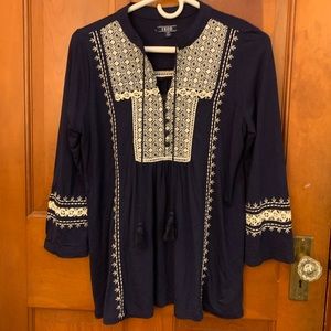 IZOD Embroidered Navy Long Sleeved Tunic